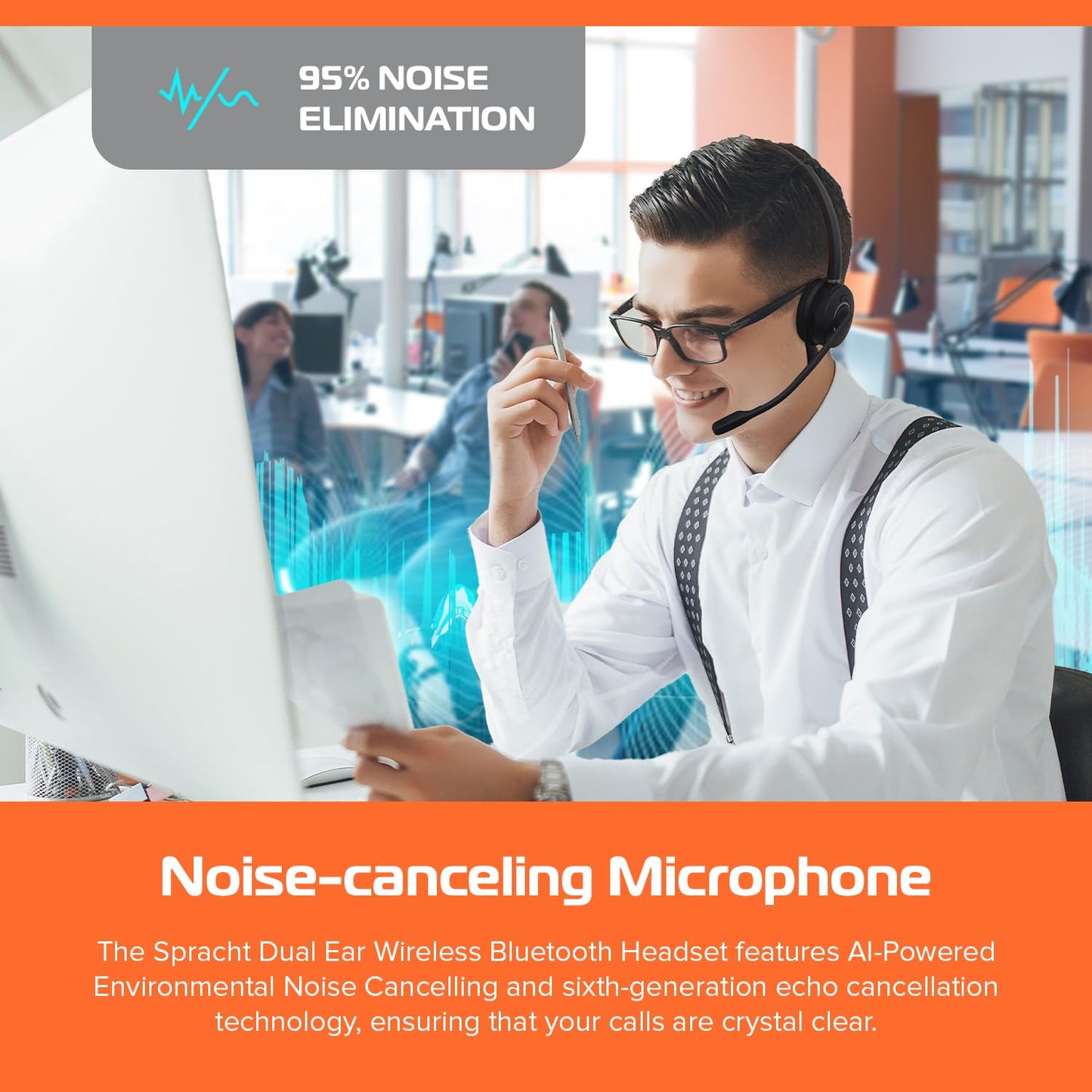 Spracht HS-2051 Dual Ear Wireless Bluetooth Headset with Base Station | Wireless Headset for Work | Wireless Headset with Microphone | AI-Powered…