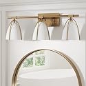 Nathan James Aubrey 3-Lights Farmhouse Wall Light Fixture, Bathroom Vanity Light with Brass Metal Frame and Gold and White Cage Shades for Bathroom