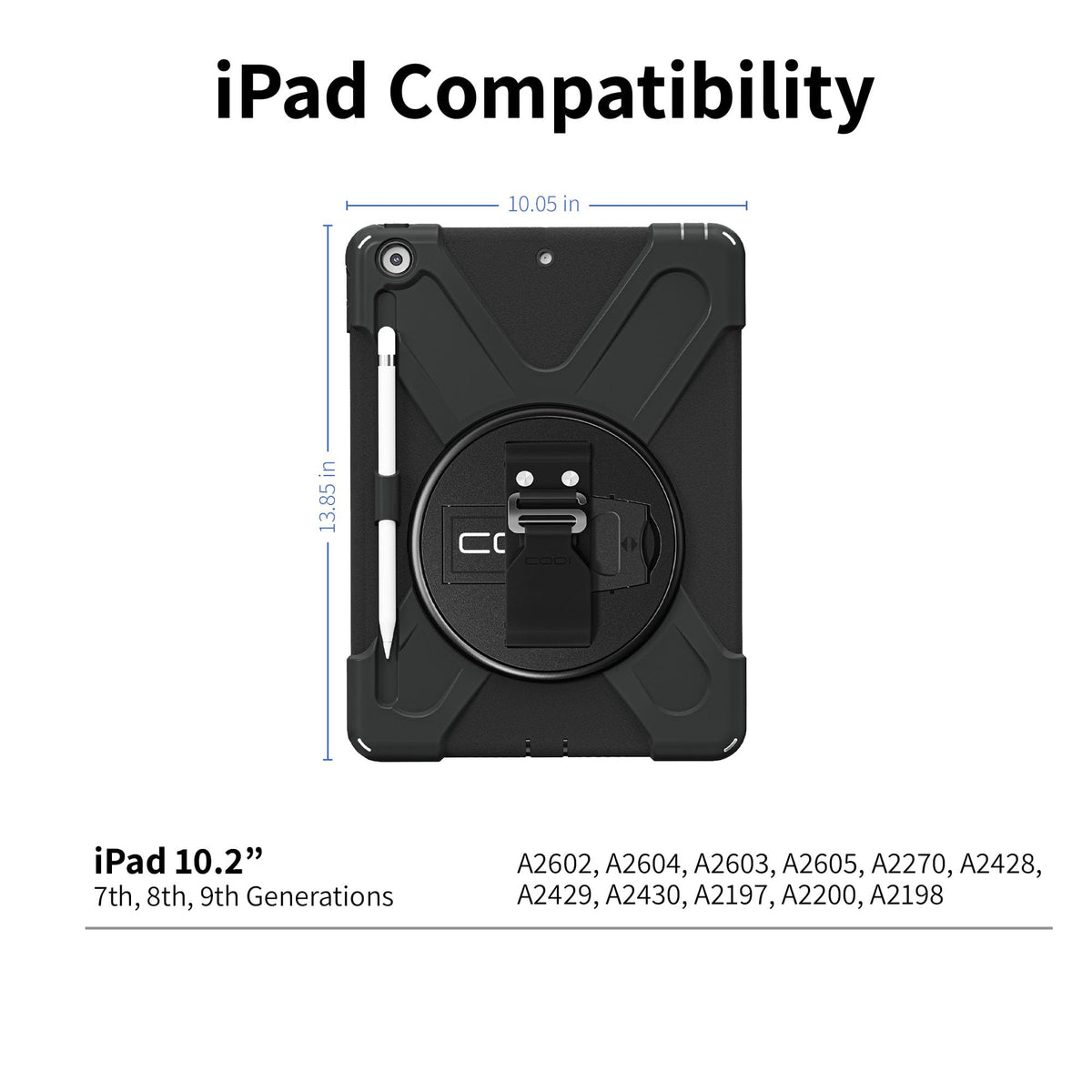 CODi Rugged iPad 10.2 Case for iPad 9th Generation, 8th Generation & 7th Generation (10.2-Inch) - Built-in Screen Protector, Rotating Kickstand, Hand