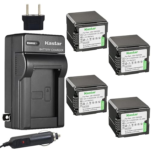 Kastar Battery 4-Pack + Charger Kit for VW-VBG260 AG-AC7 AG-AF100 AG-HMC40 AG-HMC80 AG-HMC150 HDC-HS250 HDC-HS300 HDC-HS700 HDC-SD600 HDC-SD700