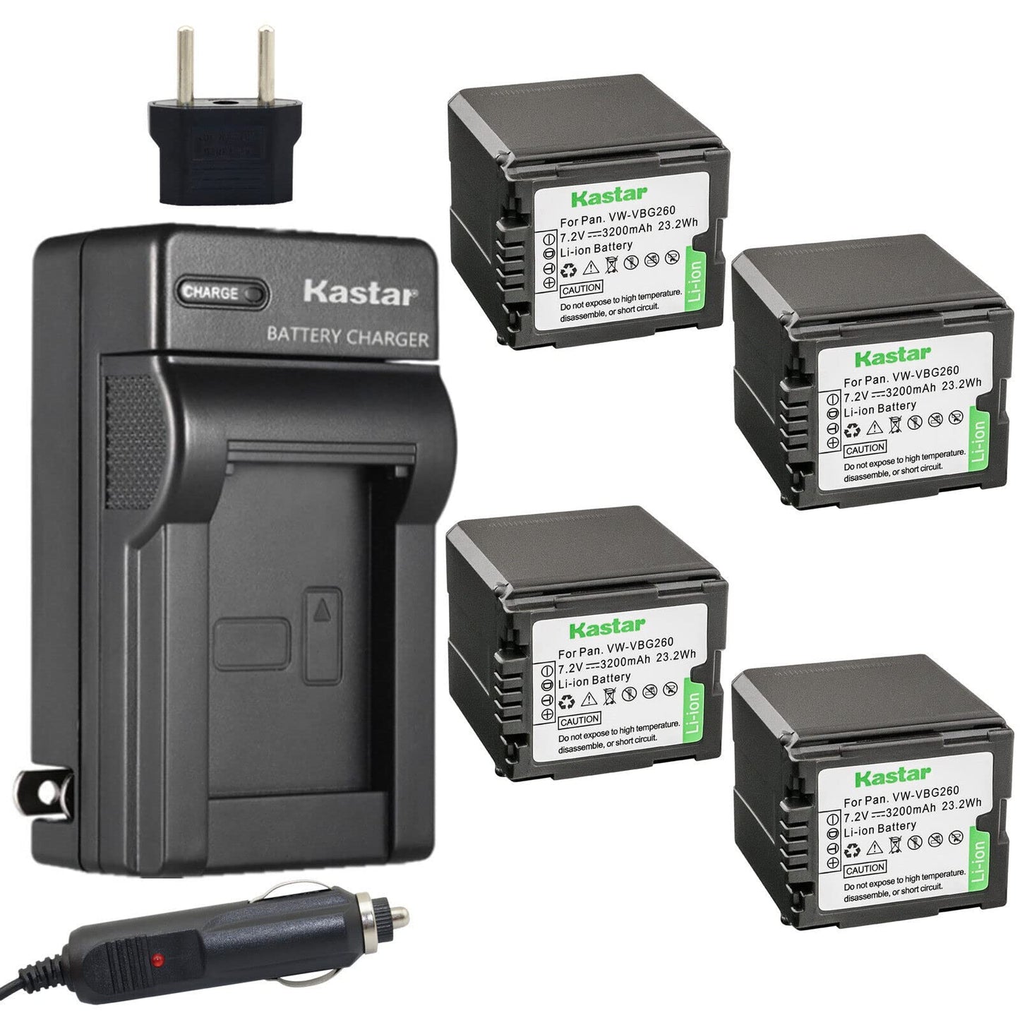 Kastar Battery 4-Pack + Charger Kit for VW-VBG260 AG-AC7 AG-AF100 AG-HMC40 AG-HMC80 AG-HMC150 HDC-HS250 HDC-HS300 HDC-HS700 HDC-SD600 HDC-SD700