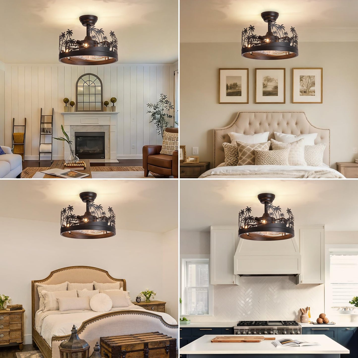 Merexcint Rustic Island Style Ceiling Fan with Light and Remote, 18 Inch