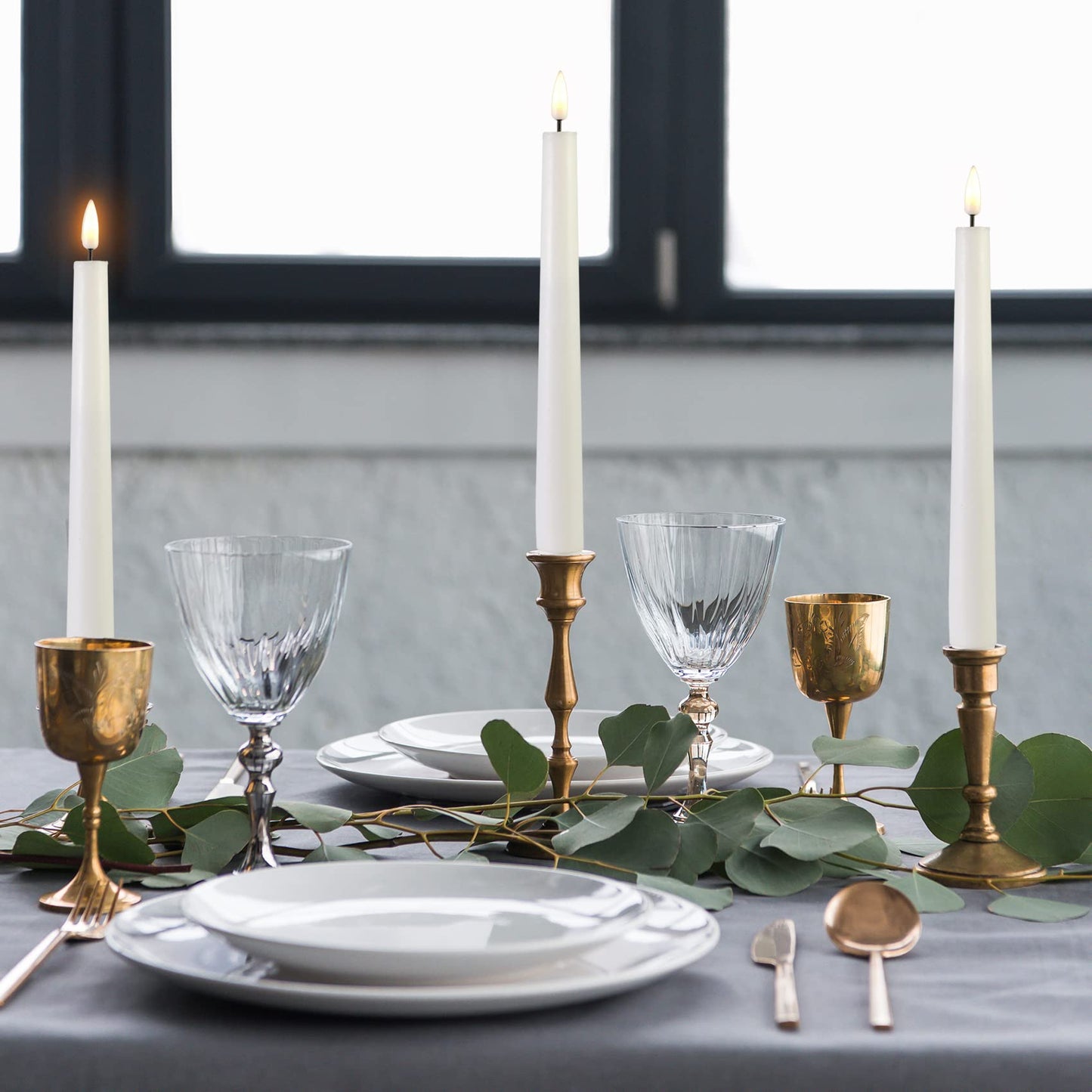 Eywamage White Flickering Flameless Taper Candles with Remote, Battery Operated LED Wax Candlesticks Set of 6