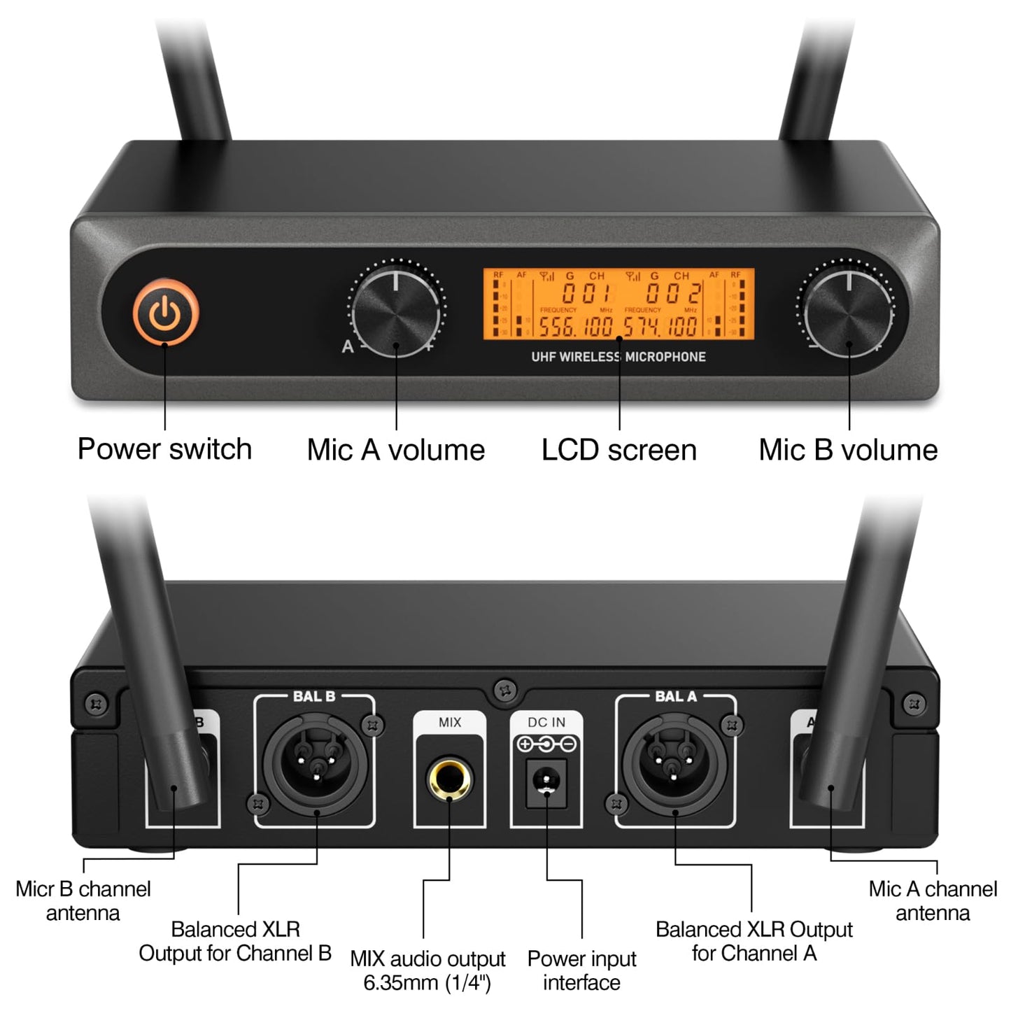 voijump Wireless Microphones, Dual UHF Wireless Microphone System with Professional Metal Handheld Dynamic Mics, 200ft Range for Karaoke, Singing, DJ