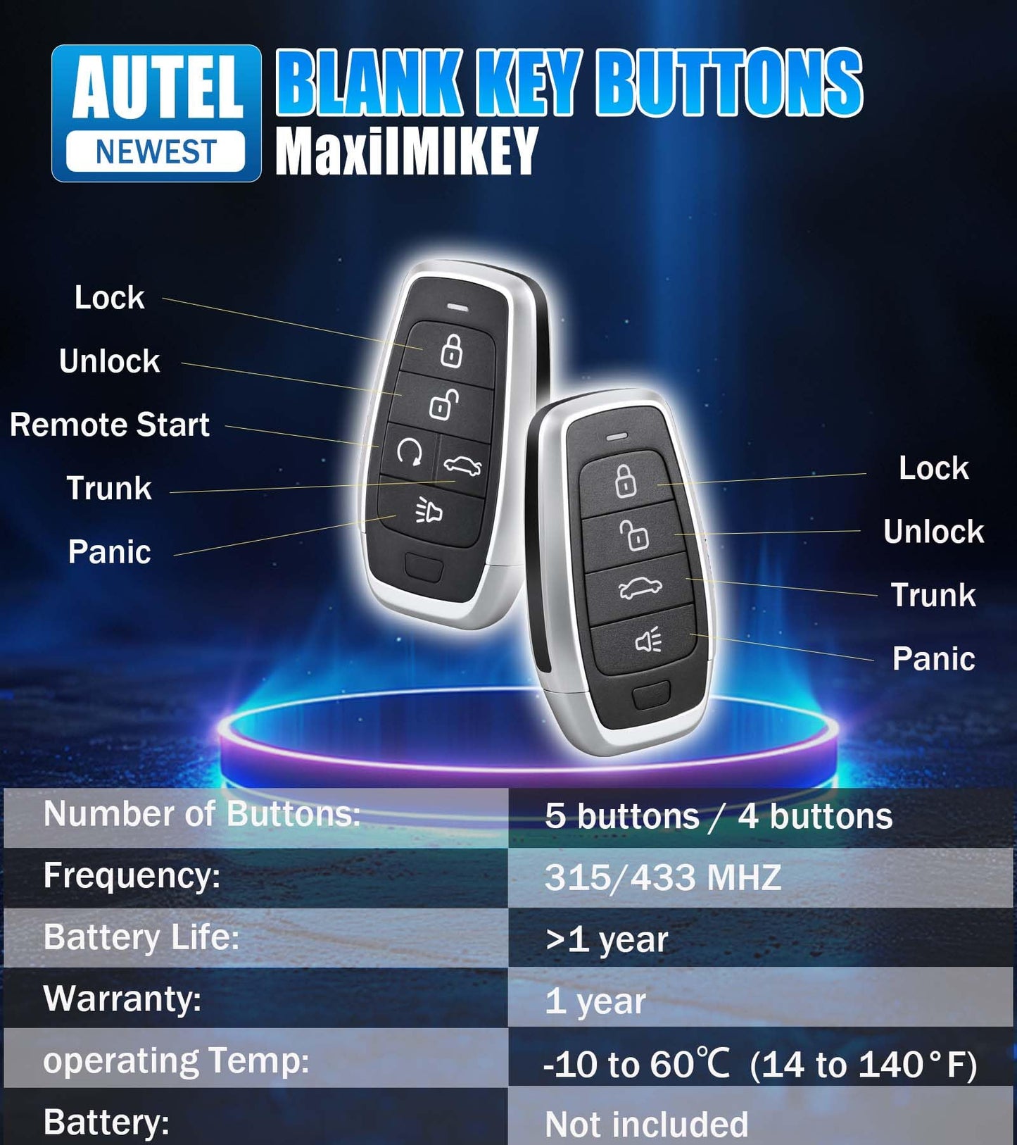 Autel Ikey MaxiIM IKEYTOP10 Universal Smart Key 10 Pack, for Chrysler Dodge Hyundai BMW GM H0nda Nissan Vehicles Key Replacement, 315/433MHz