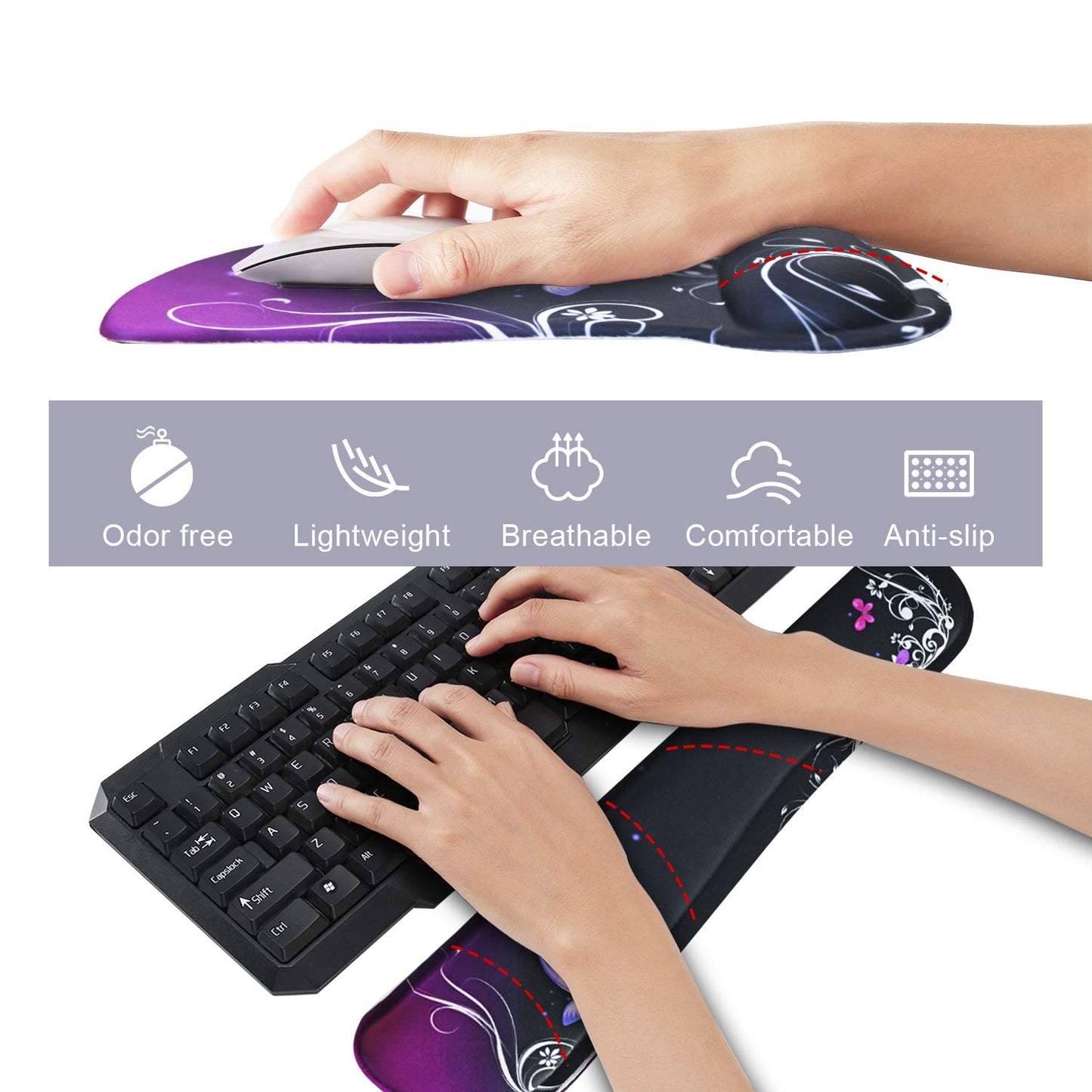 Mouse Pad with Wrist Support and Keyboard Wrist Rest Pad Set,Ergonomic Mouse Pads for Computers Laptop,Non-Slip Comfortable Mousepad w/Raised Memory
