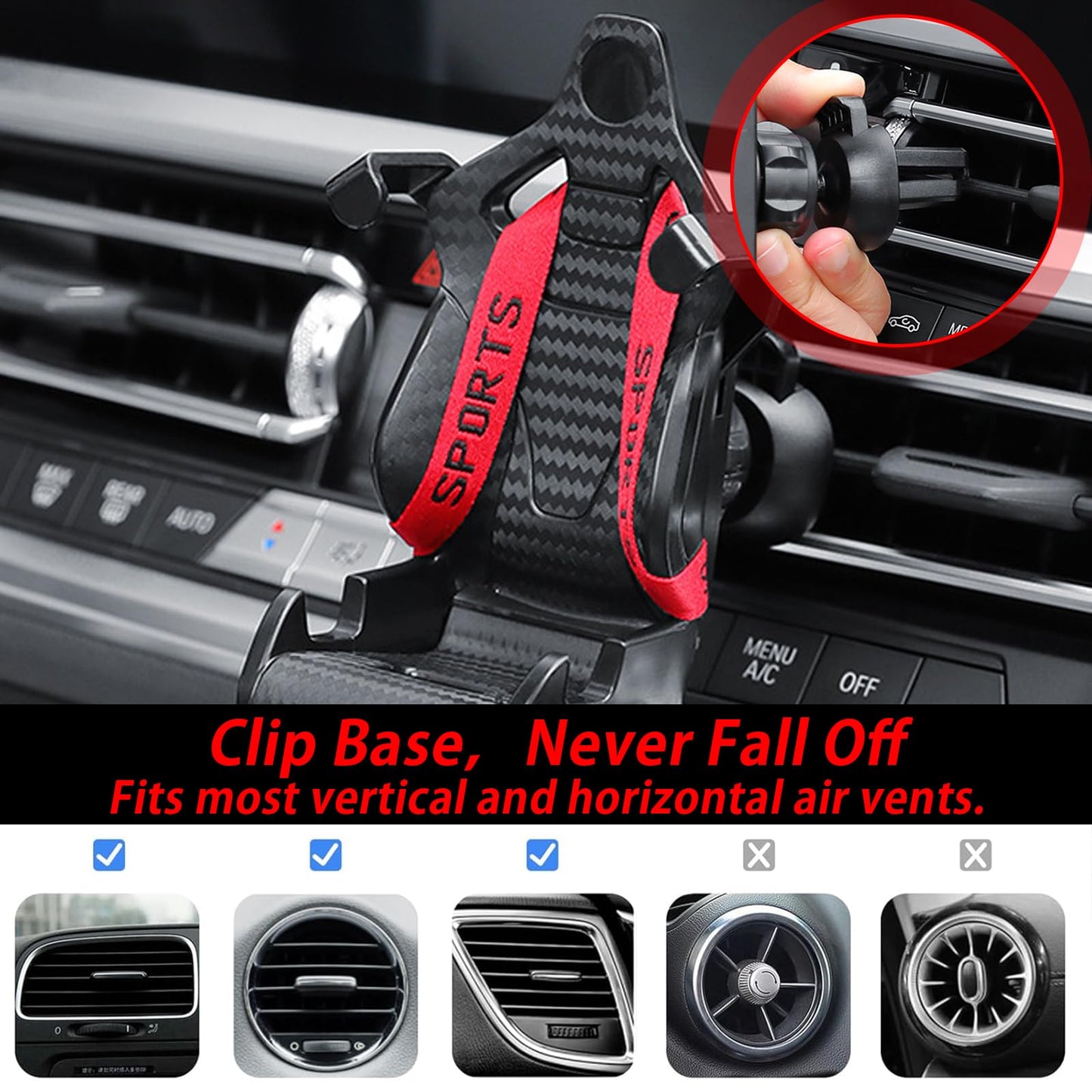 Phone Mount for Car Racing Seat Shape Phone Holder for Car Air Vent Cell Phone Car Mount with Metal Clip car accessories for All Other Smartphones