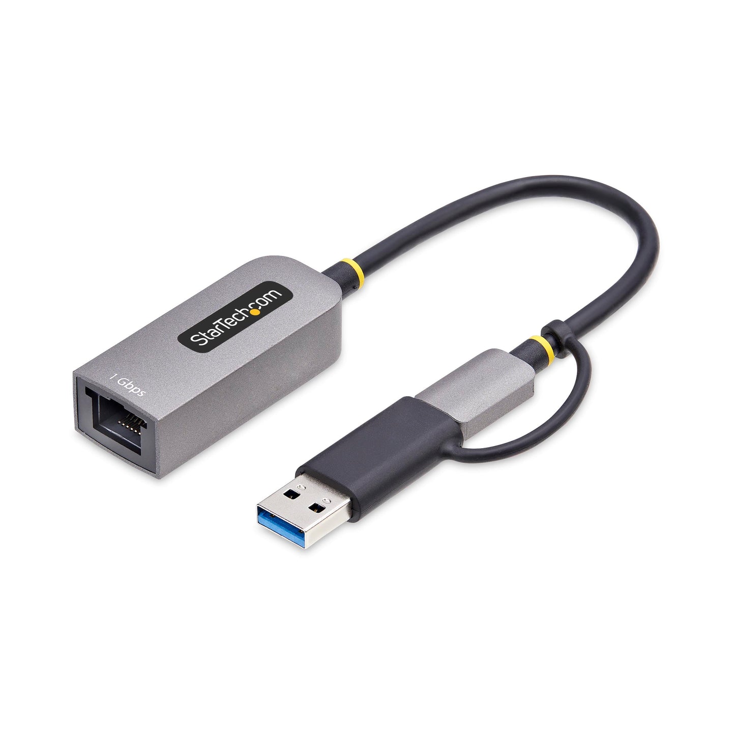 StarTech.com USB-C to Ethernet Adapter w/USB-A Dongle, 10/100/1000Mbps, USB GbE Adapter, 6in/15cm Attached Cable, Status LEDs