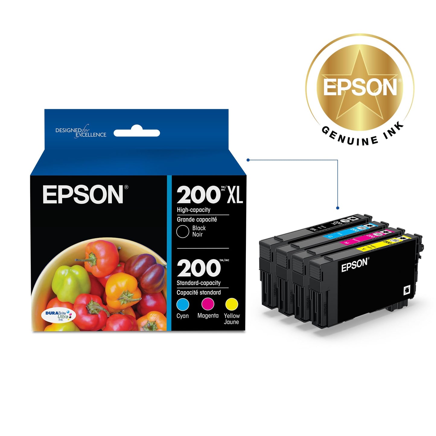 Epson T200XL-BCS DURA Ultra High Capacity Genuine Ink Cartridge Black and Color Combo Pack