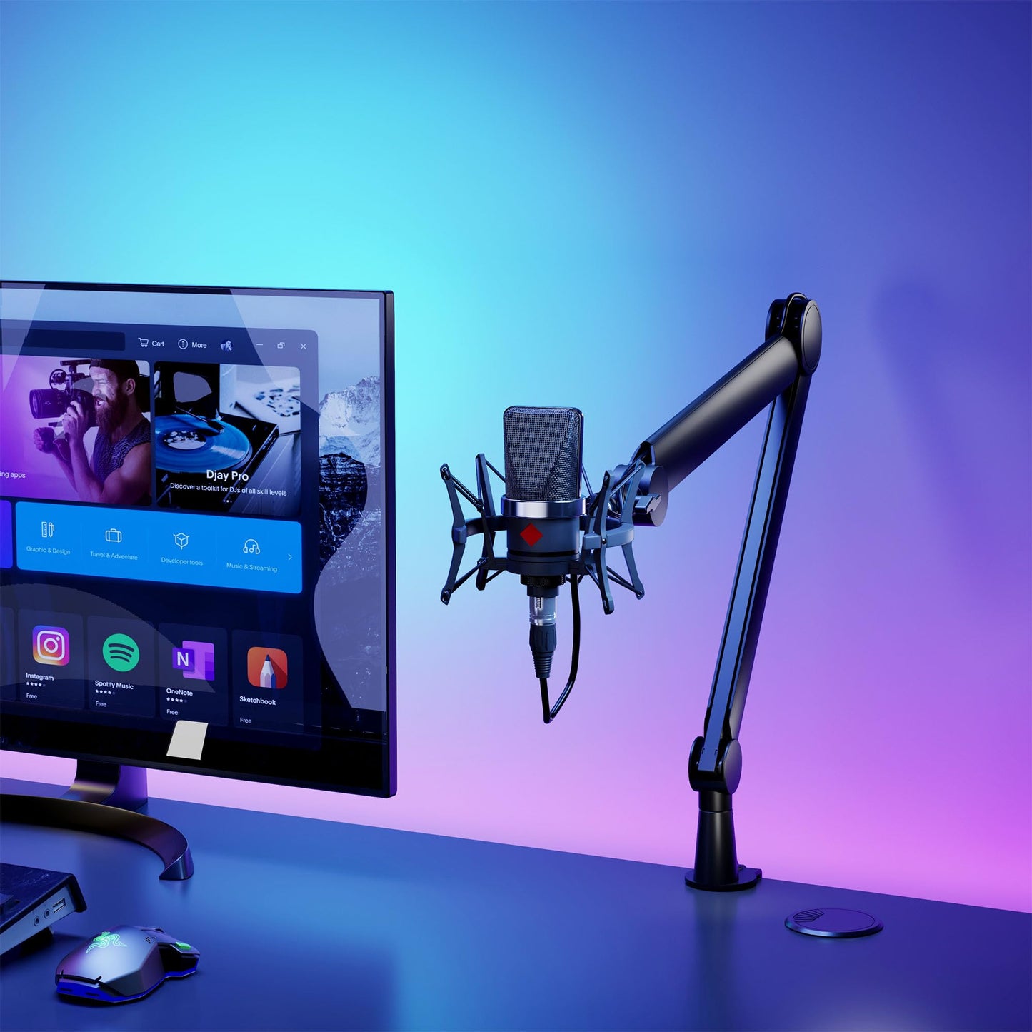 Mount-It! Mic Arm, Microphone Boom Arm, Adjustable Full Motion Mic Desk Mount, for Streaming, Gaming, Podcast, Recording, 3/8" and 5/8" Compatible