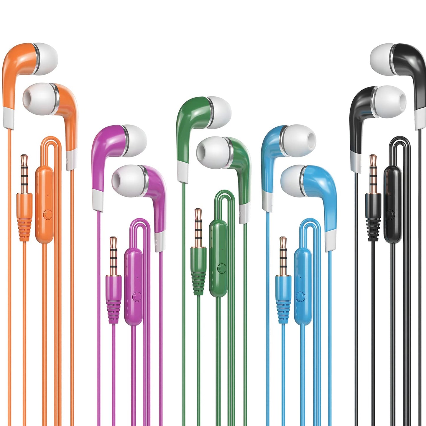 SP SOUNDPRETTY Bulk Earbuds with Microphone 10 Pack, Wired Earbuds Earphones Multicolor Headphones with mic for Kids for School for Classroom Students