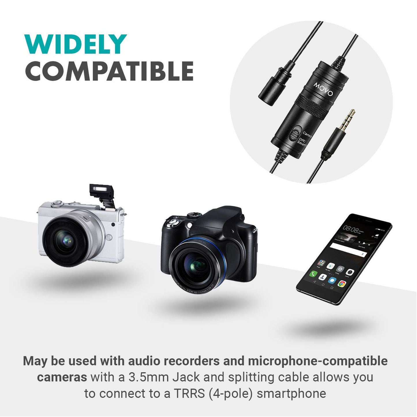 Movo LV1 Lavalier Lapel Clip on Microphone for Cameras, Camcorders and Smartphones Compatible with iPhone and Android Perfect Lav Mic for Filming