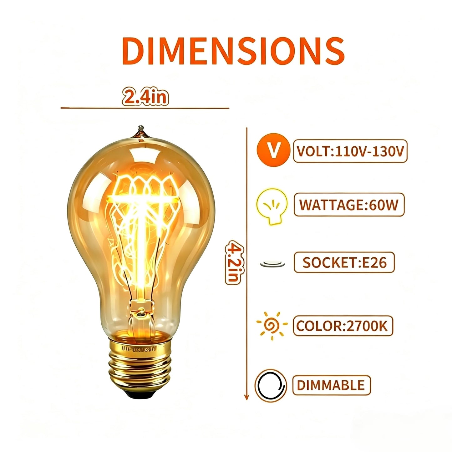 IWOPAN Incandescent Light Bulbs 60 Watt, Warm Edison Light Bulbs, Dimmable A19 Antique Vintage Old Fashioned E26 60+ Incandescent Light Bulbs (4pack)