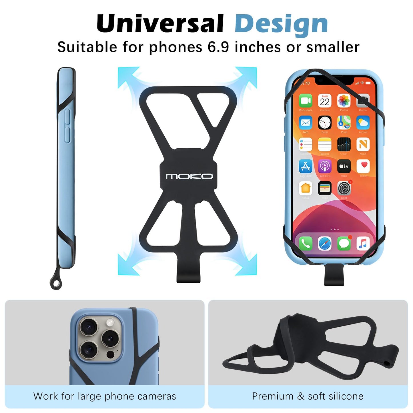 MoKo Retractable Phone Tether Lanyard, Anti-theft Cell Phone Strap with Silicone Sleeve-Fits up to 6.8" Phones, 360° Metal Tether Tab Cellphone Leash