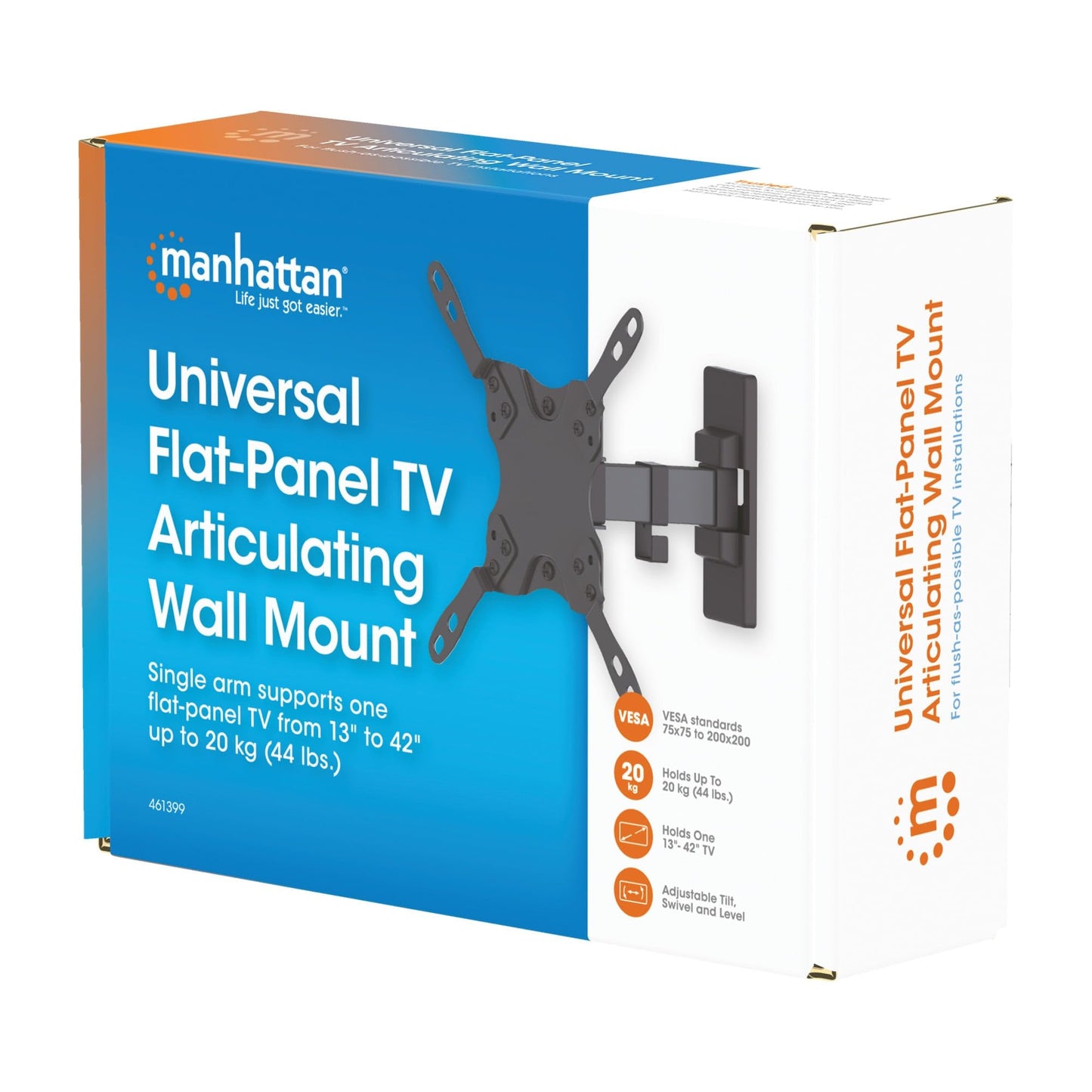 MANHATTAN Universal Wall Mounted TV Hardware Flat Panel TV Arm Single Arm Black 461399