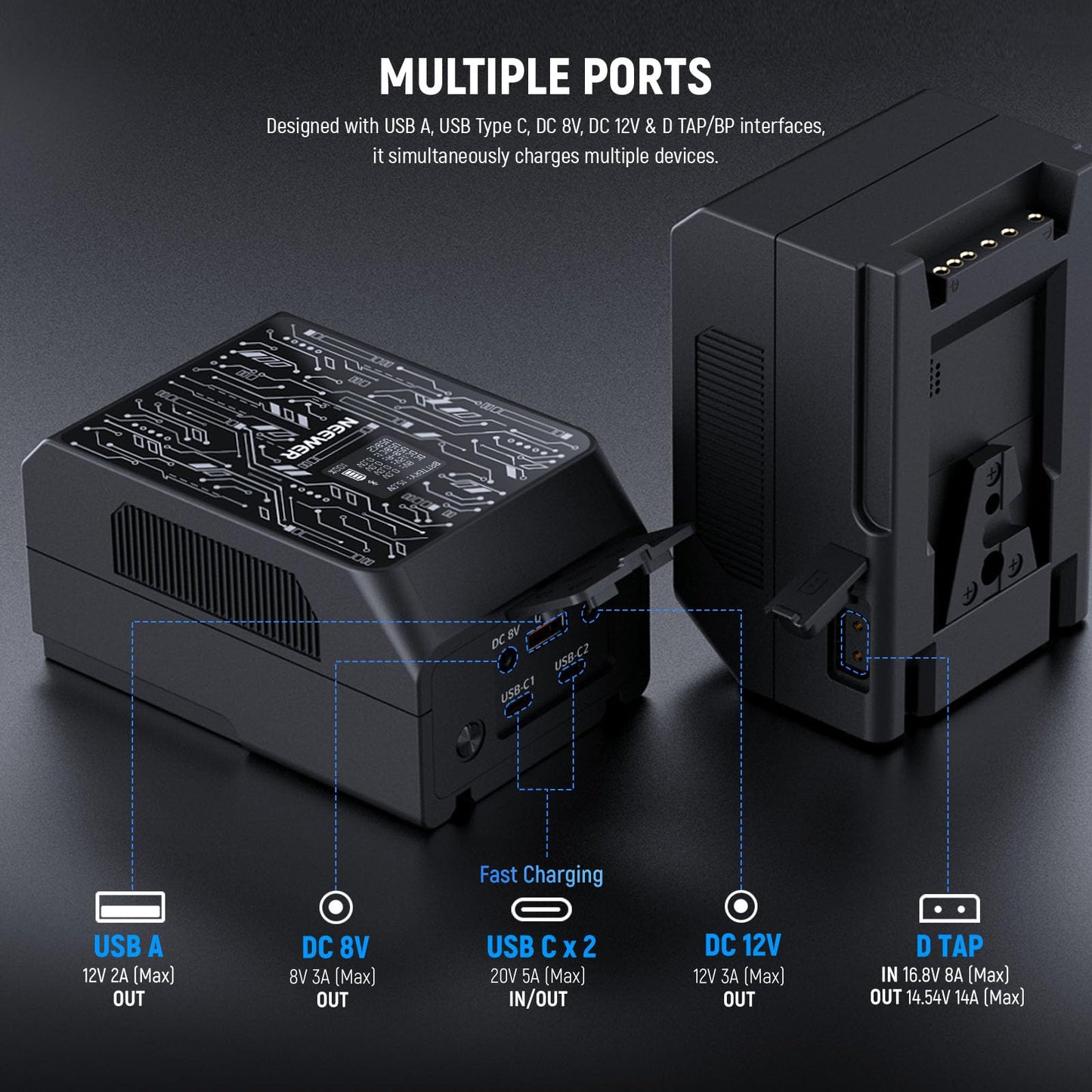 NEEWER Smart Mini V Mount Battery NEEWER APP Control, 6800mAh 99Wh 14.5V with 100W PD Fast Charging, OLED, Dual USB C/D Tap/BP/USB A/Dual DC Ports