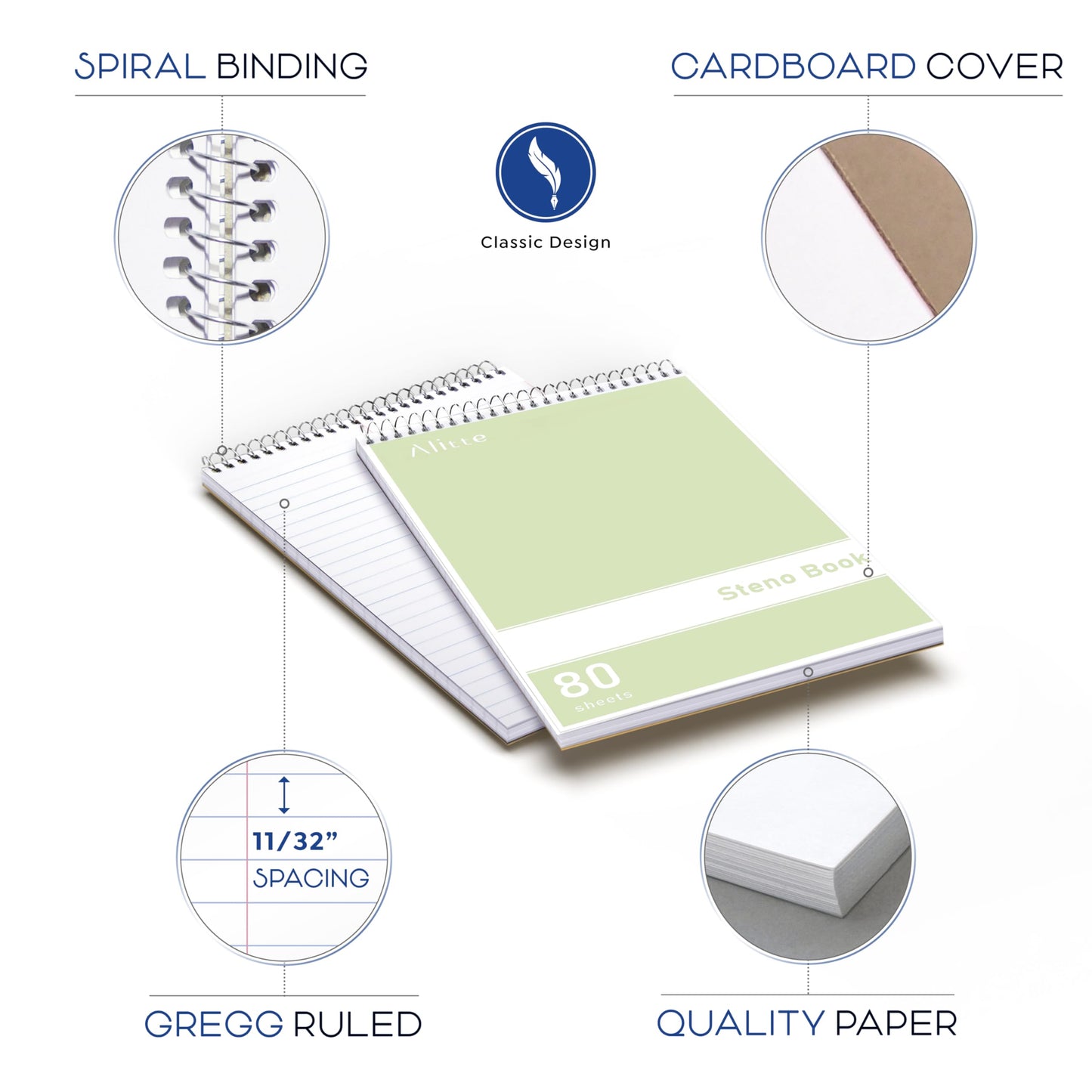 Alitte Steno Pads Spiral 6x9-24 Pack Pastel Colors - Perfect for Work, School, and Home Use, Easy Tear-Off Pages, Gregg ruled, White Paper - No Ink