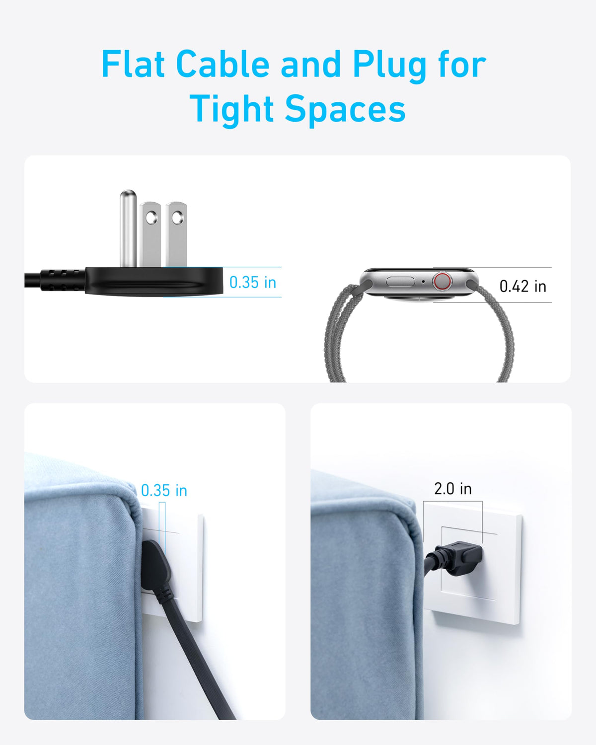 Anker Power Strip with 900J Surge Protector, Flat Plug Extension Cord with Multiple Outlets, 8 AC, 2 USB A & 2 USB C Ports for 35W Max, 5ft Outlet