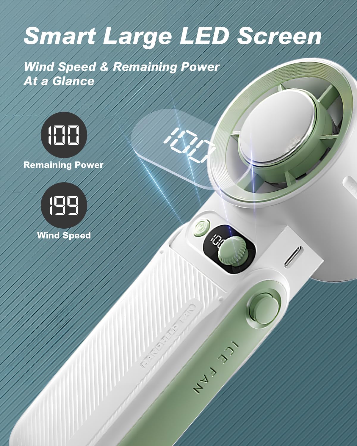 Vryllis Portable Handheld Cooling Fan Rechargeable 10000mAh, Foldable Powerful Winds Mini Turbo Fans, 199 Speed, Digital Display for Travel Camping