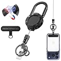 DINALLE Retractable Cell Phone Lanyard - Anti-Theft Phone Tether - Heavy Duty Carabiner Belt Clip, 27" Retractable Steel Line, Locking Magnetic