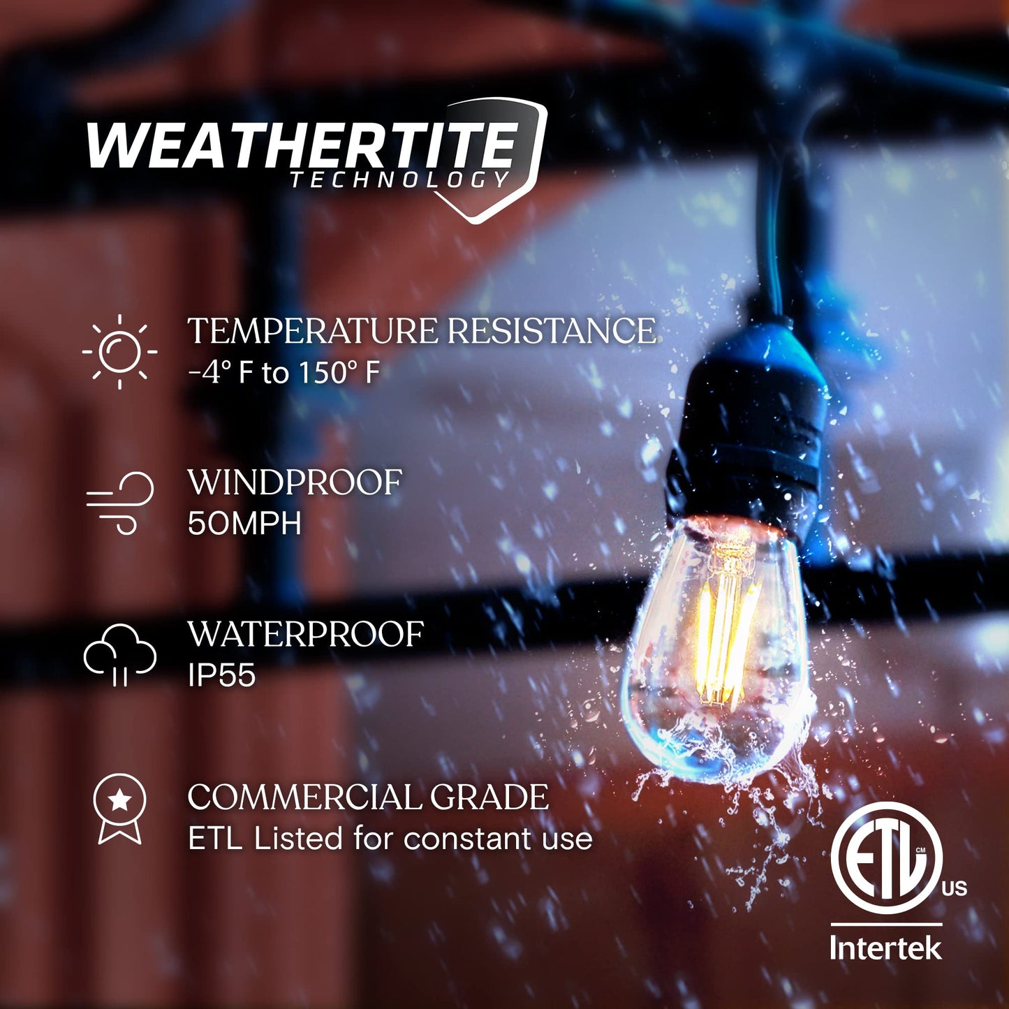 Brightech Ambience Pro - Waterproof LED Outdoor String Lights - Hanging, Dimmable 2W Vintage Edison Bulbs - 48 Ft Commercial Grade Patio Lights Create