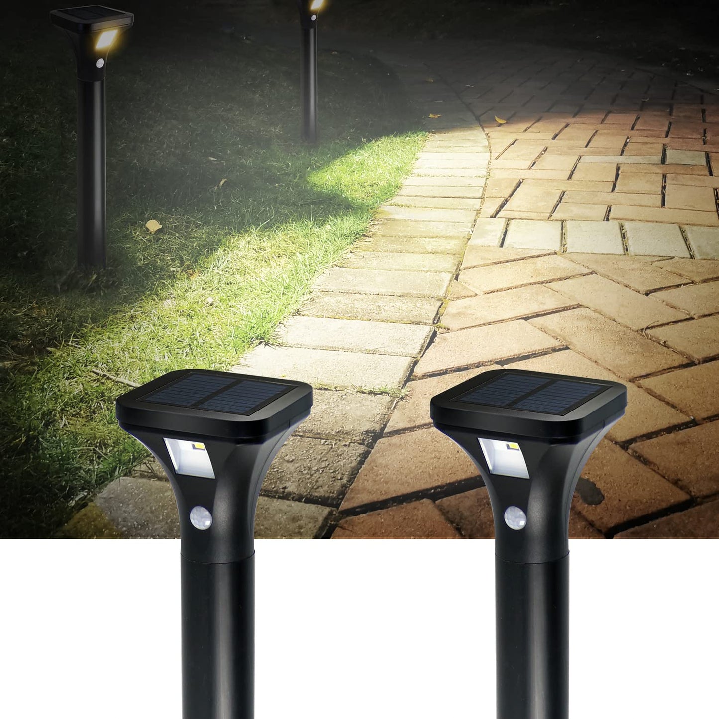 AURAXY LED Solar Powered Motion Sensor Pathway Lights, Battery Powered Outdoor Waterproof Motion Detector Walkway Light, Use for Your House's Yard