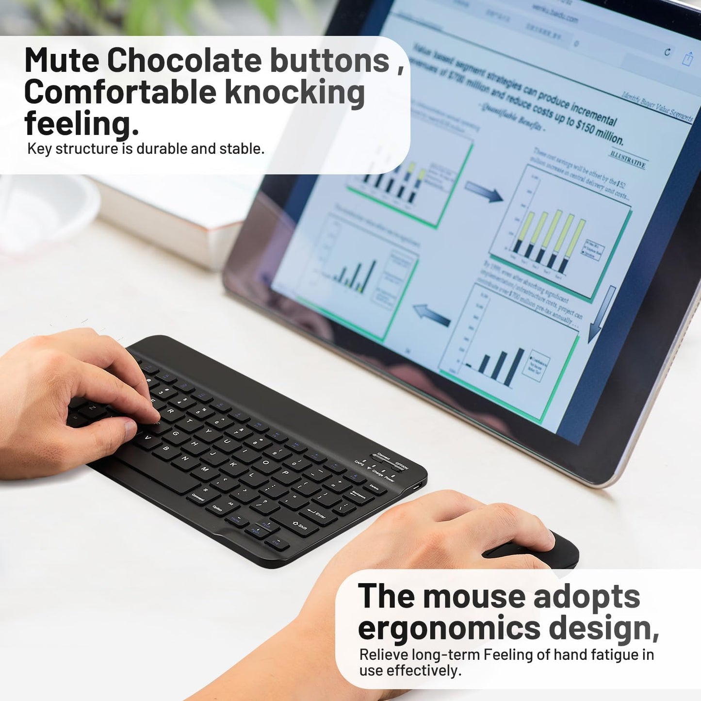 Bluetooth Keyboard and Mouse Combo Rechargeable Portable Wireless Keyboard Mouse Set for Apple iPad iPhone iOS 13 and Above Samsung Tablet Phone