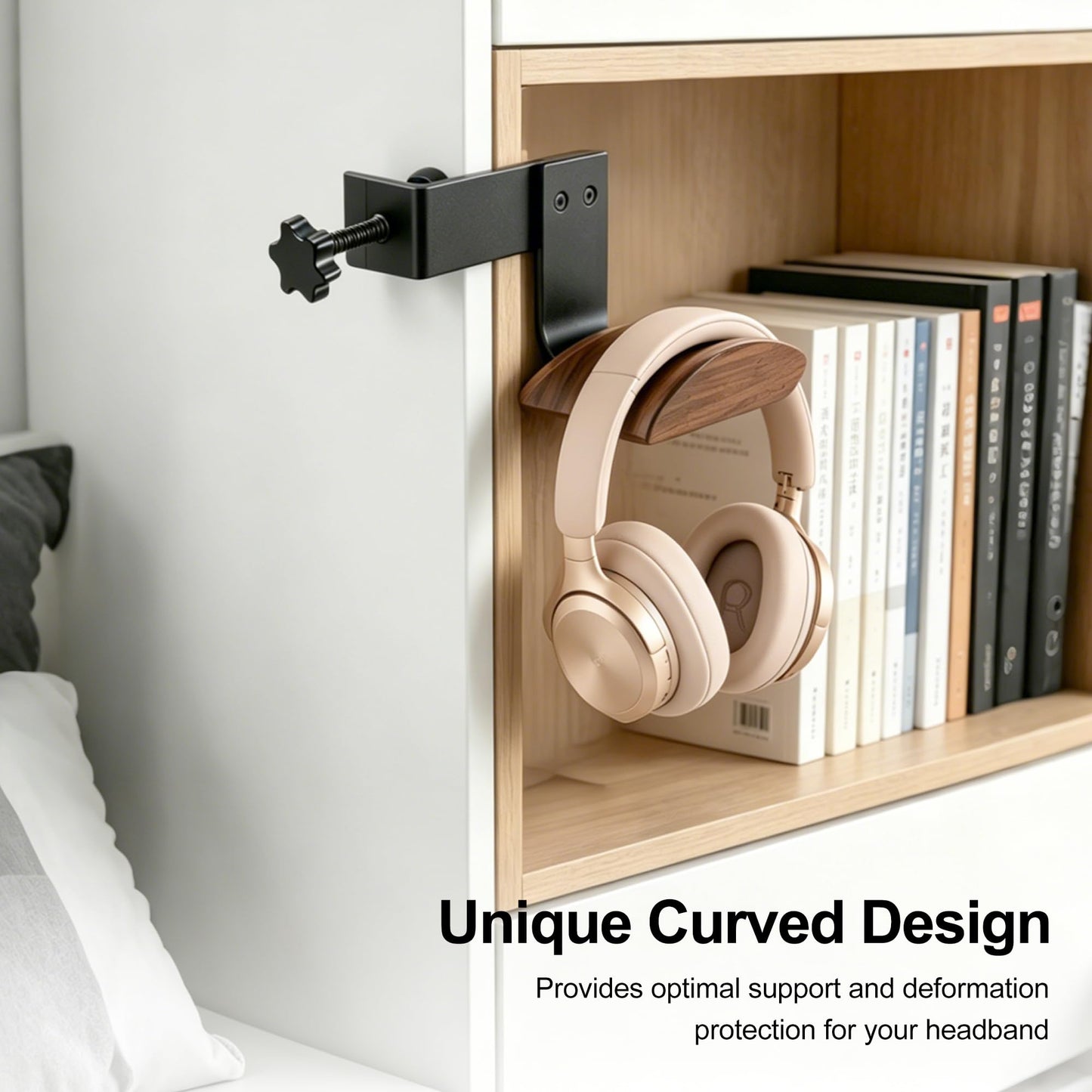 Miruchertter Headphone Holder Walnut Wood & Solid Metal Headset Hanger Stand for Desk Adjustable Design Ideal Headphone Stand for All Headphone Sizes