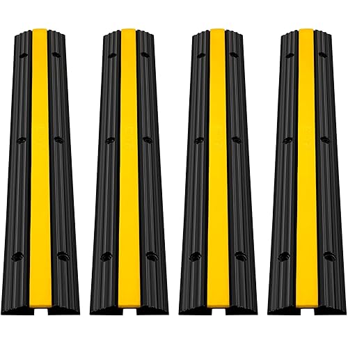 Happybuy 4 Pack of 1-Channel Rubber Cable Protector Ramps Heavy Duty 18000Lbs Load Capacity Cable Wire Cord Cover Ramp Speed Bump Driveway Hose Cable