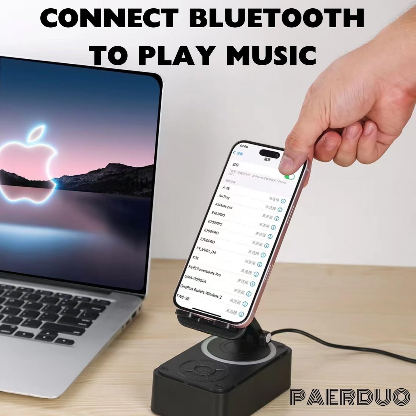 Cell Phone Stand with Wireless Bluetooth Speaker Equipped with Non-Slip Base and Convenient Charging Port with HD Surround Sound, Suitable for Home