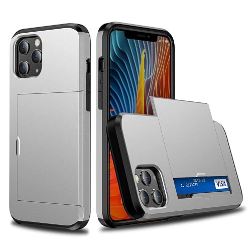 Fastsun Ultra-Thin Shockproof Hard Back Silicone Case Dual Layer Protective Credit Card Holder ID Cards Slot Case Cover Compatible with iPhone 14 Pro