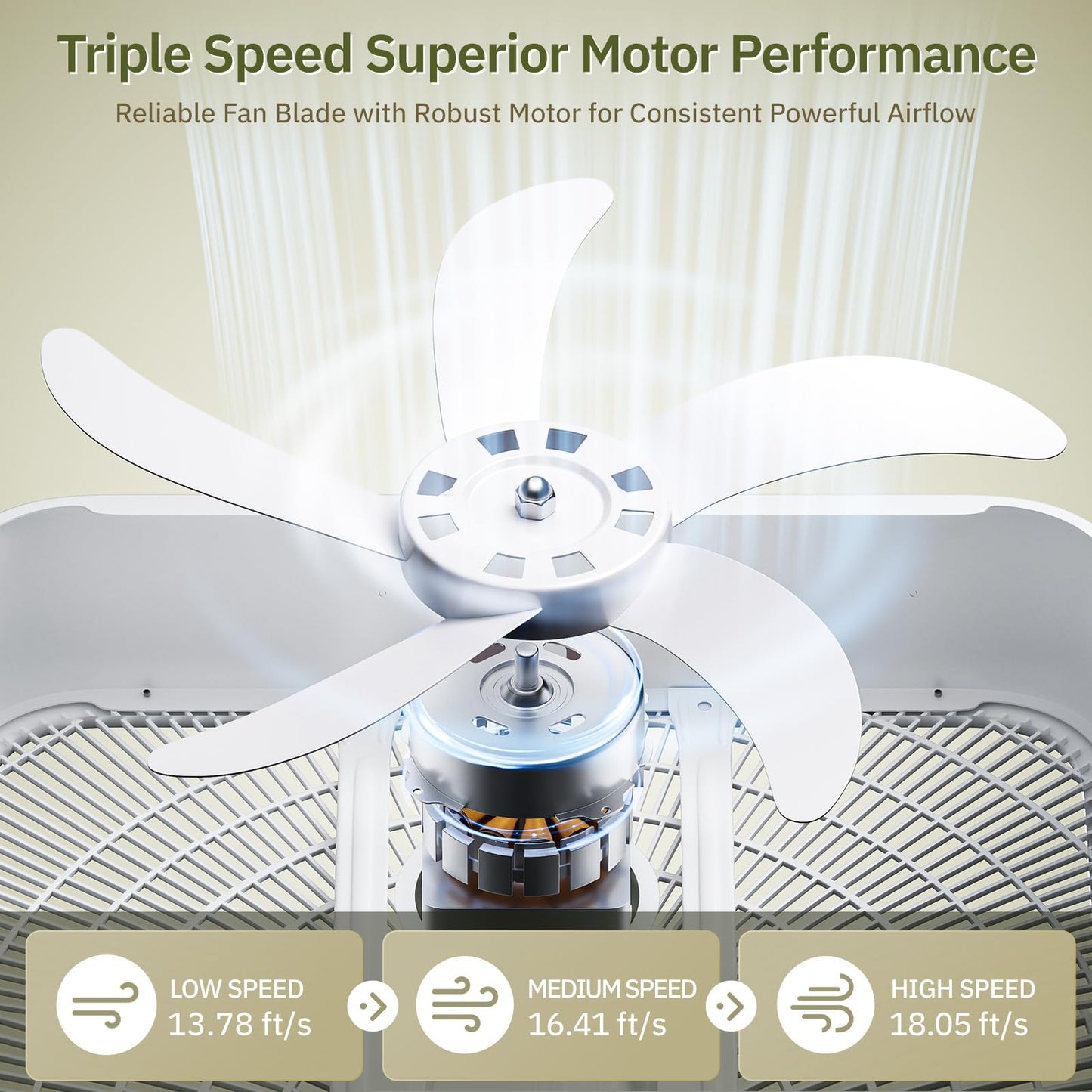 Simple Deluxe 20” Box Fan, 3-Speed Cooling Table Fan with Aerodynamic Shaped Fans Blades, Convenient Carry Handle and Safety Grills, White