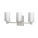 Gatco 1706 Modern Farmhouse Triple Sconce, Satin Nickel | Wall Mounted 3-Light Fixture with Cylinder Frosted 3.50" W X 5.38" H Glass Shades | Bathroom