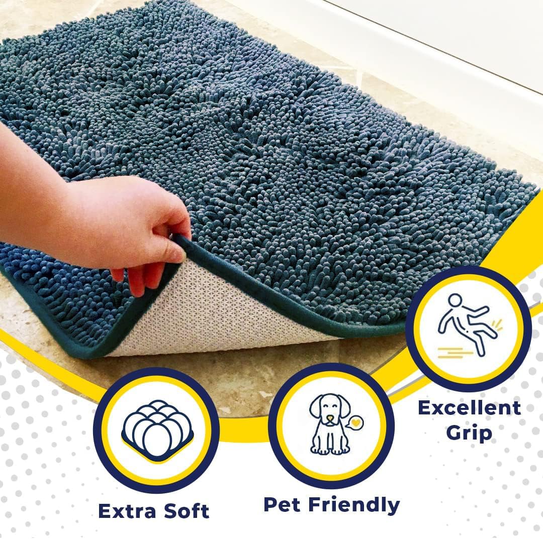 Muddy Mat® 2-Piece Atlantic Blue Medium 30"X19" AS-SEEN-ON-TV Highly Absorbent Microfiber Door Mat, Bath Mat and Pet Rug, Non Slip Thick Washable…