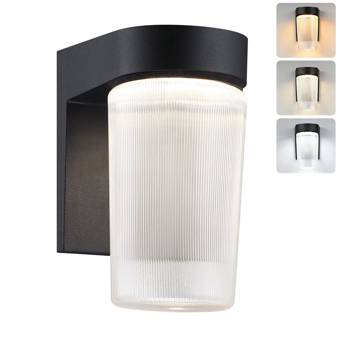 LIT-PaTH LED Jelly Jar Outdoor Wall Lantern, Exterior Porch Lighting Fxiture, 3CCT Selectable 3000K/4000K/5000K, Dimmable, 11W 800 Lumens, Black