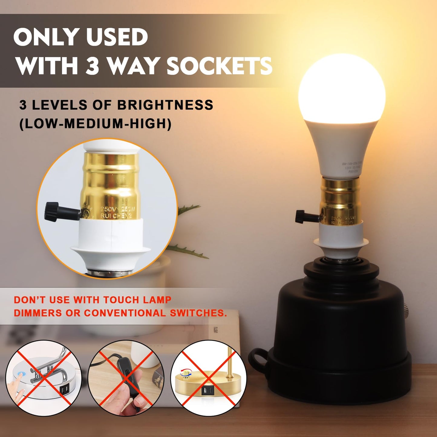 Zorykn 3 Way Light Bulbs 50 100 150 Warm White, E26 Medium Base,2 Pack