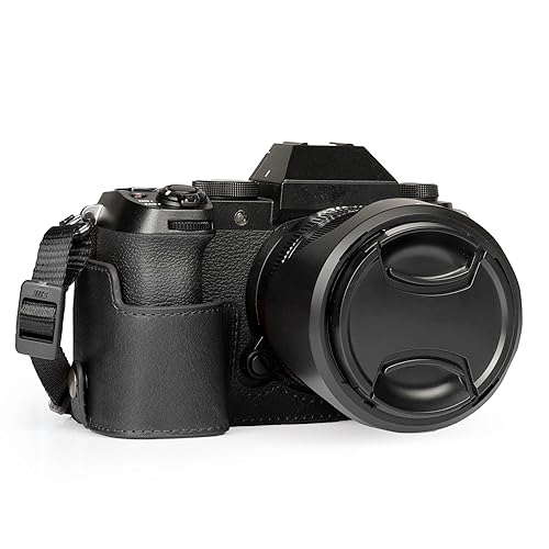 Mega Gear Genuine Leather Half Camera Case for Fujifilm X-S20 - Stylish and Protective Digital Photography Bag - Black
