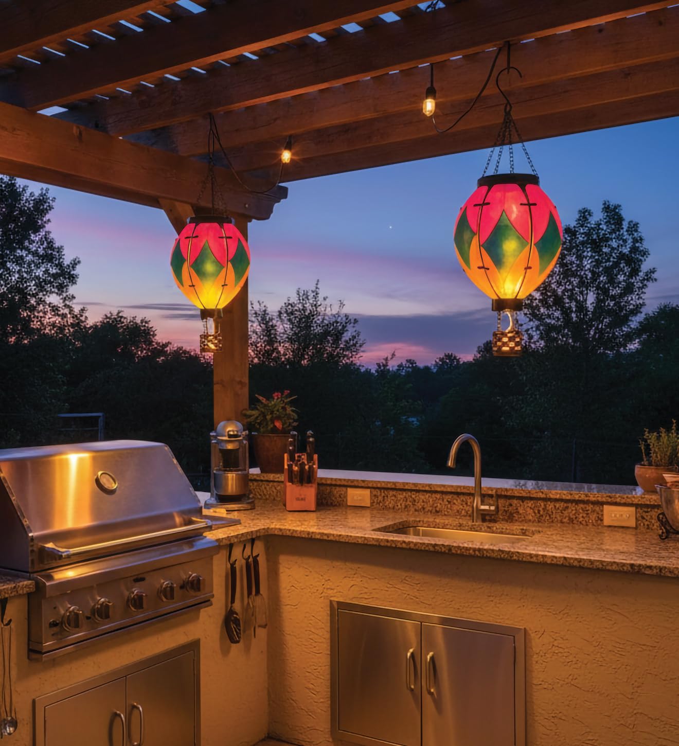 Regal Art & Gift Hot Air Balloon Solar Lantern - Hanging Solar-Powered LED Lights, Waterproof Portable Decorative Outdoor Lamp Made of Metal & Glass