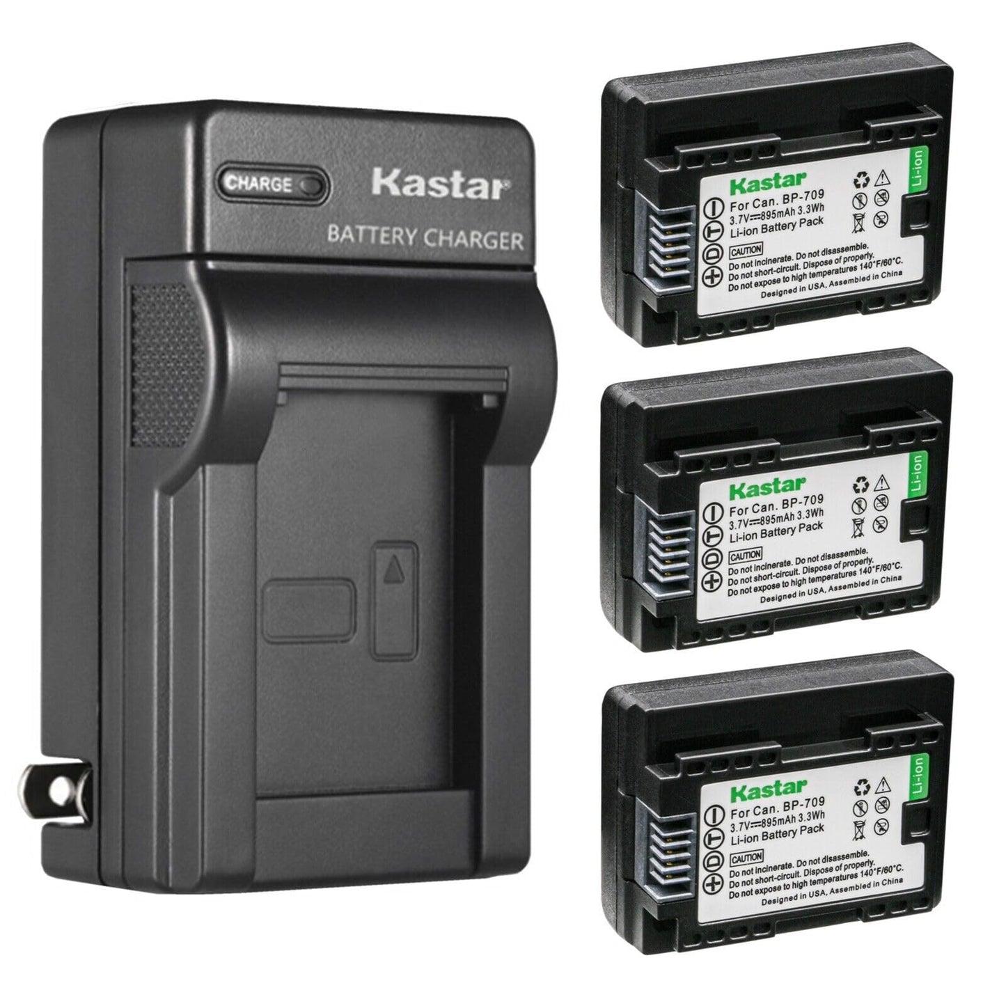 Kastar 3-Pack BP-709 Battery and AC Wall Charger Replacement for Canon VIXIA HF R300 HFR300, VIXIA HF R400 HFR400, VIXIA HF R500 HFR500, VIXIA HF R600