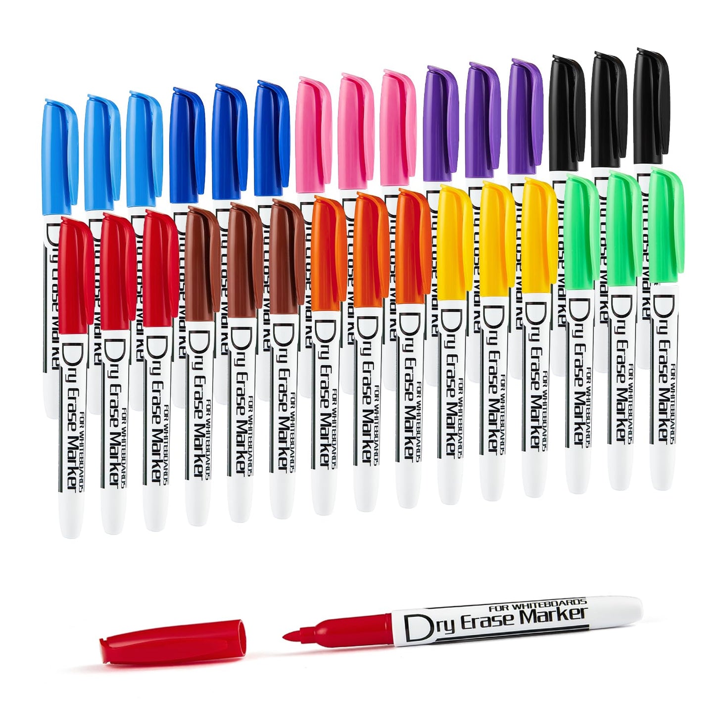 Volcanics Dry Erase Markers Low Odor Fine Whiteboard Markers Thin Box of 30, 10 Colors