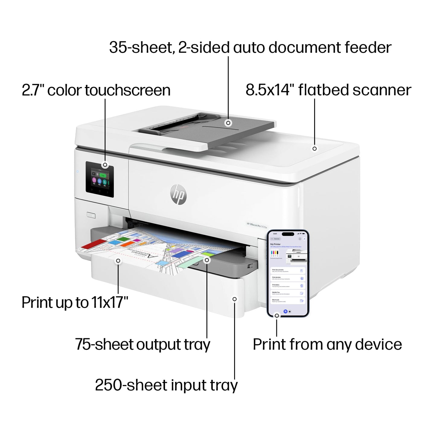 HP OfficeJet Pro 9720e Wide Format Wireless All-in-One Color Inkjet Printer, Print, scan, Copy, Duplex Printing Best for Office, 3 Month Instant Ink