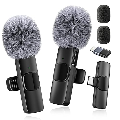 Professional Wireless Microphone for iPhone,iPad,Android, Lavalier Lapel Mic for Video Recording, Mini Mic Crystal Clear Recording with USB-C for