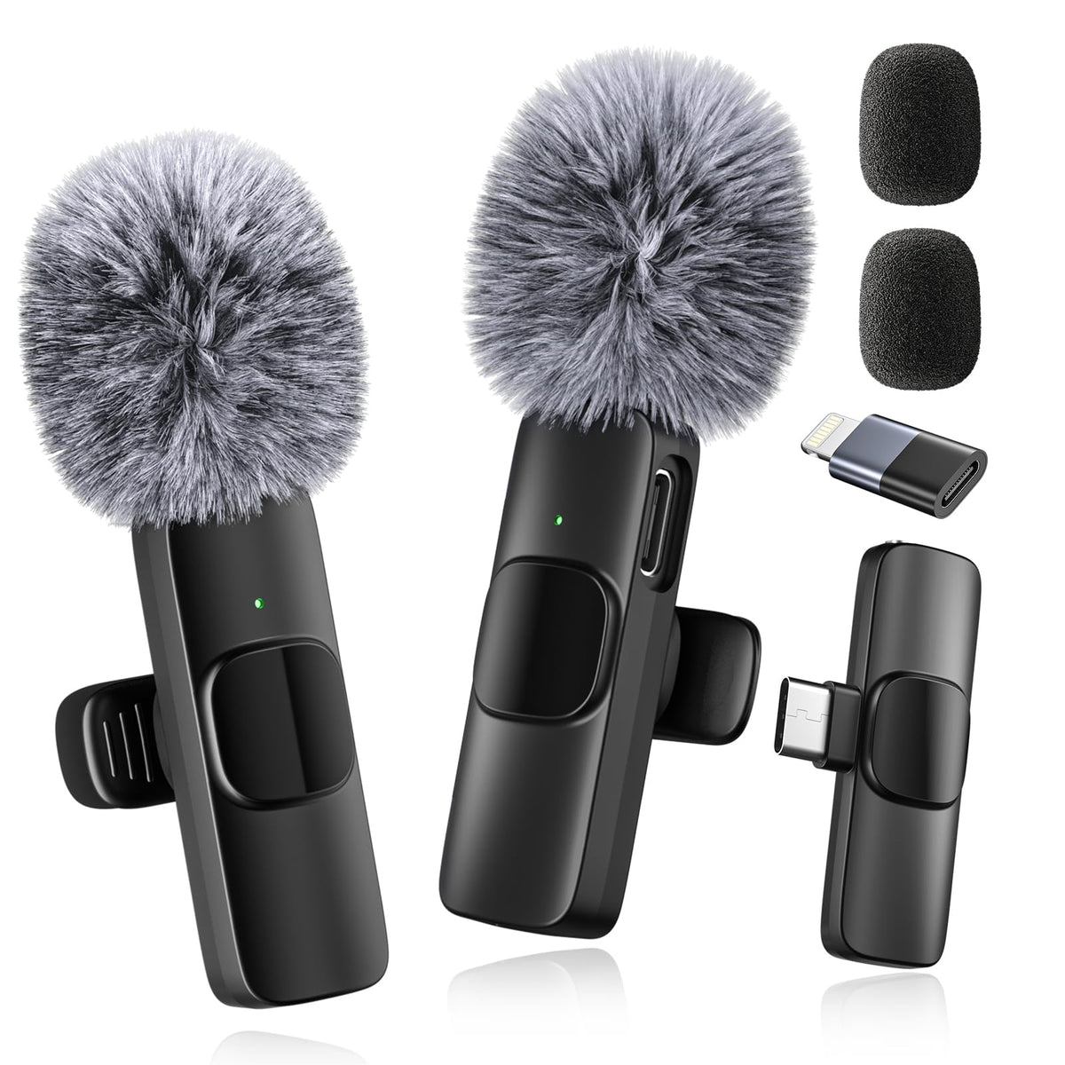 Professional Wireless Microphone for iPhone,iPad,Android, Lavalier Lapel Mic for Video Recording, Mini Mic Crystal Clear Recording with USB-C for