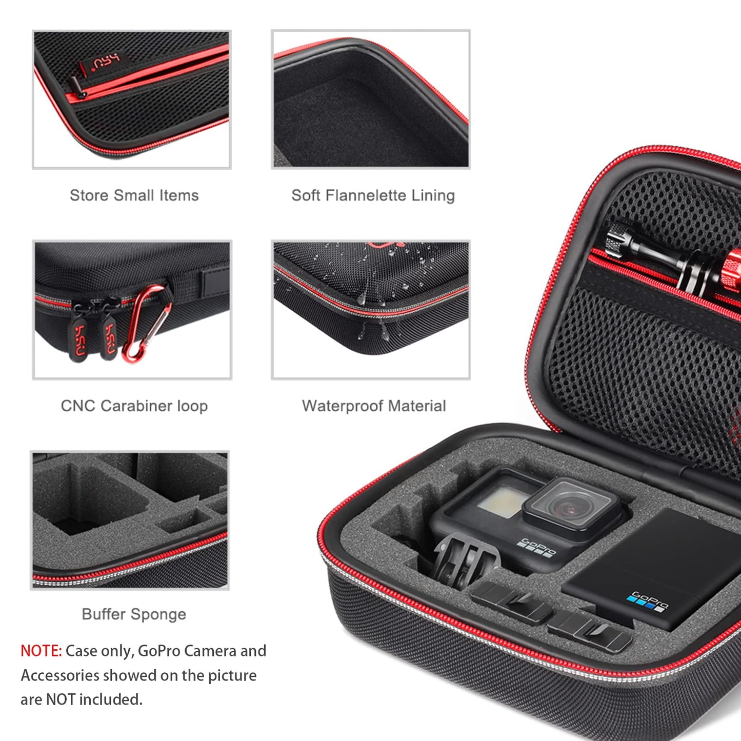 HSU Small Case for GoPro Hero 13/12/11/10/9/8/7/6/5 Black, Carrying Case for Action Cameras and GoPro Accessories(Small Size Red)