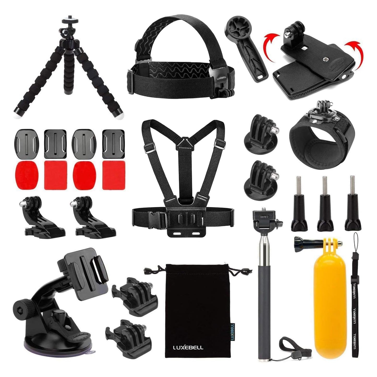 Luxebell Accessories Kit for AKASO EK5000 EK7000 4K WiFi Action Camera GoPro Hero 12 11 10 9 8 7 6 5/Session 5/Hero 4/3+/3/2/1 Max Fusion SJ4000