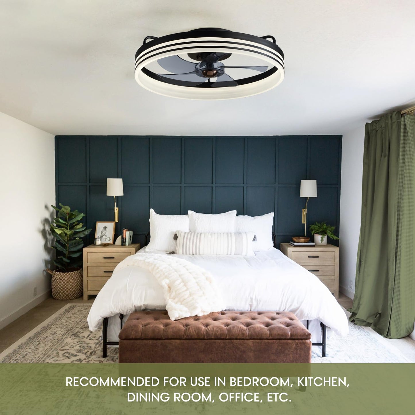 LUDOMIDE Ceiling Fan with Light, Flush Mounted Ceiling Fan with Lights, 6 Wind Speeds Smart Low Profile Fan for Bedroom, Kids Room and Living Room 20"