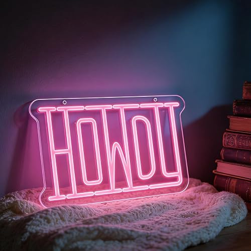 Neonawall Pink Lights Howdy Neon Sign,Pink Home Decorations, Led Lights for Wall Decor,Light Letters for Party,Girls Bedroom Wall Decor 16.7 x 9.8