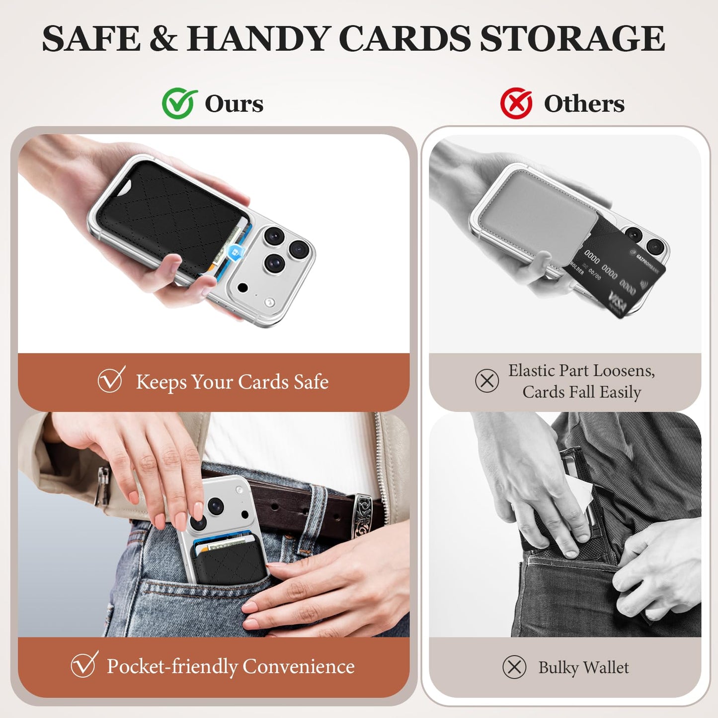 Dadanism Compatible with Magsafe Wallet Magnetic 3-Card Holder, Magnetic Wallet for iPhone, RFID Blocking, Diamond Quilting Leather, Slim for iPhone