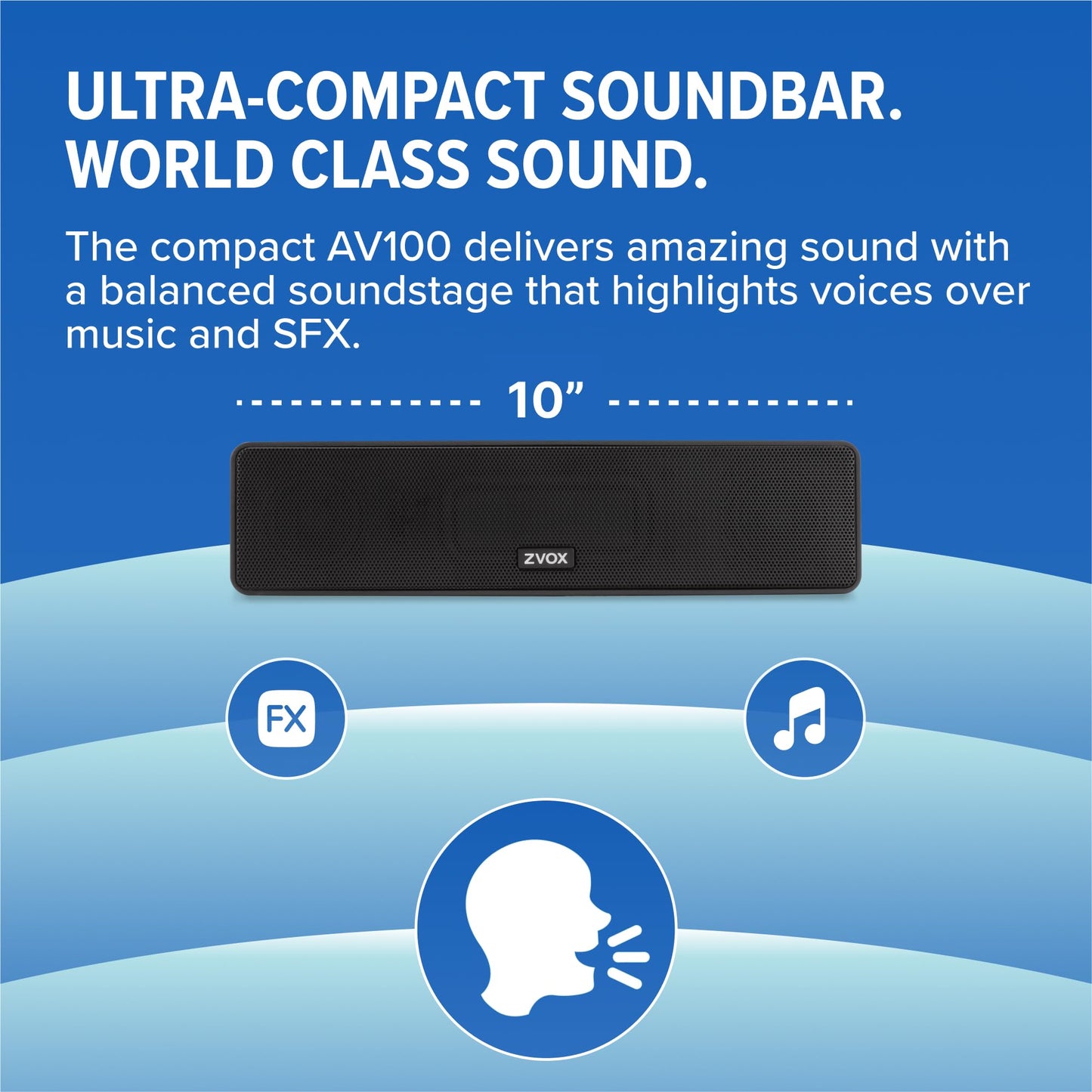 ZVOX AccuVoice AV100 Compact TV Soundbar Speaker with 6 Levels of Voice Boost, Black