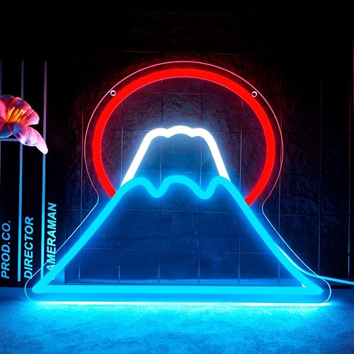 Sunset Neon Sign for Wall Decor, Sunset Sunrise Mountain LED Light Signs with Dimmer & Ice Mountains for Home Decor, Creative Gifts for Bedroom